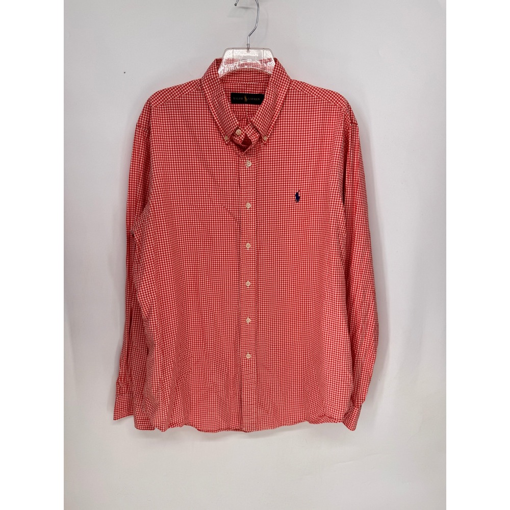 Ralph Lauren Button Down Mens XL Red Gingham Check Long Sleeve Cotton Shirt